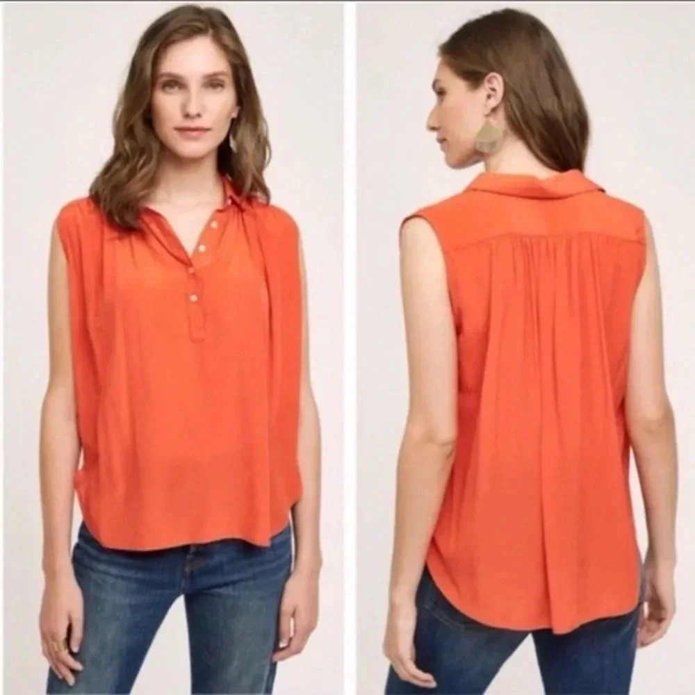 MAEVE• Silk Collared Sleeveless Blouse size medium